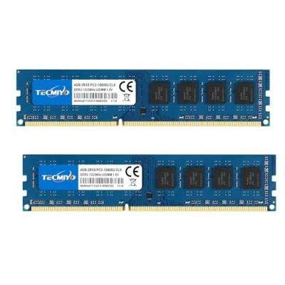 Bild av TECMIYO 8GB Kit (2 X 4GB) PC3 10600U DDR3 1300MHZ DIMM 1333 Udimm 2RX8 Dual Rank CL9 1.5V 240 Pin Unbuffered Non ECC Desktop Memory RAM for Intel AMD System