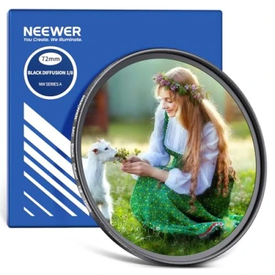 Bild av NEEWER 72 mm svart diffusion 1/8 filter mjukt drömmande bioeffektfilter, ultratunt vattenavvisande repbeständigt optiskt glas, flera nano beläggningar för video/vlog/porträttfotografering