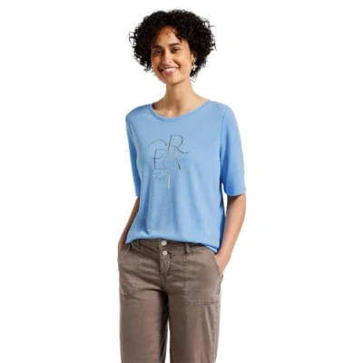 Bild av Street One dam t shirt med folia Wording, Serenity Blue, 38