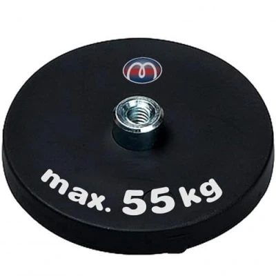 Bild av 2 x Neodym magnetsystem gummerat Ø 88 mm gängad uttag (inre gänga) M8 vidhäftningsförmåga 55 kg stycken starka magneter med gummi för skruvar krokar öglor, storlek: