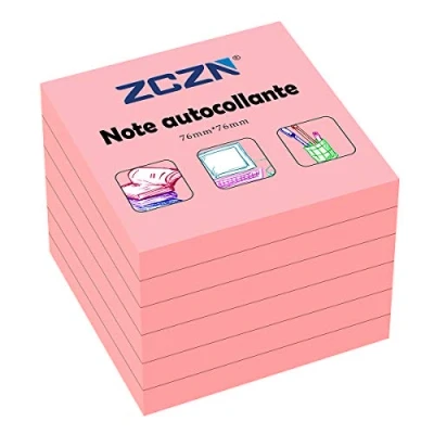 Bild av ZCZN klisterlappar självhäftande lappar 6 block, 80 ark, 76 x mm, rosa