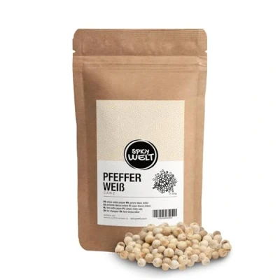 Bild av Spicy Welt Vitpeppar Hel Vita Pepparkorn för Kvarn, Soppor, Såser &amp; Marinader Färsk, Omalen 100% Naturlig, Utan Tillsatser (100g)