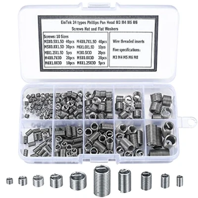 Bild av MMDBD 200 stycken helicoil set, rostfritt stål trådgänga reparation insatssortiment, trådgängningsinsatser, M3 M4 M5 M6 M8 gängreparationssats, typ skruv hylsor löptråd gänga