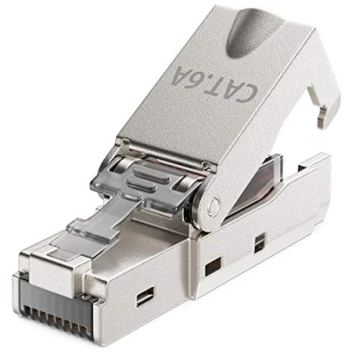 Bild av deleyCON 1x CAT 6a Verktygsfri RJ45 Nätverkskontakt med LSA Anslutning för Styva Installationskablar Skärmad 10 Gbit/s LAN Kabel Nätverkskabelkontakt CAT6a Metallhölje