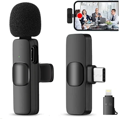 Bild av trådlös Lavalier mikrofon för iPhone/Android, Mini brusreducering/dämpad inspelning, livestream, YouTube, TikTok, Facebook, Automatisk synkning (Ingen app och Bluetooth krävs)