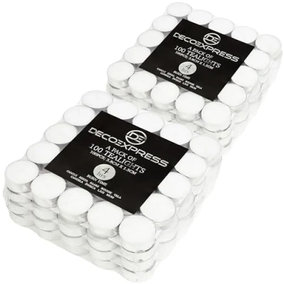 Bild av värmeljus multipack paket med 100 eller 50, 8 timmar 4 timmars brinntid vita doftfria ljus (paket 1008 timmar)