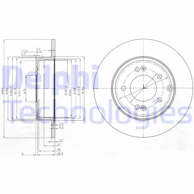 Bild av DELPHI BG4012 Disque de frein 284 10 5 plein huilé non traité sans roulement roue, bague ABS HYUNDAI: i30 II 3/5 portes, Break