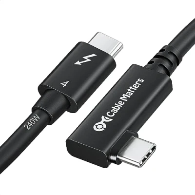 Bild av Cable Matters [Intel certifierad] 40 Gbps rätvinklig Thunderbolt 4 kabel 0,8 m med 8K video, 240 W laddning m, 90 grader kompatibel USB 4, 3 och C