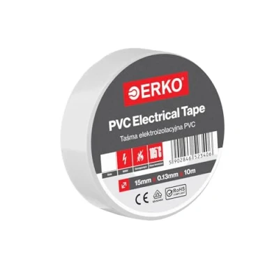 Bild av ERKO PVC isoleringstejp Vit 15 mm x 10 m elektriska kablar reparation, mycket flexibel med stark självhäftande kraft, kemibeständig, polyvinylklorid