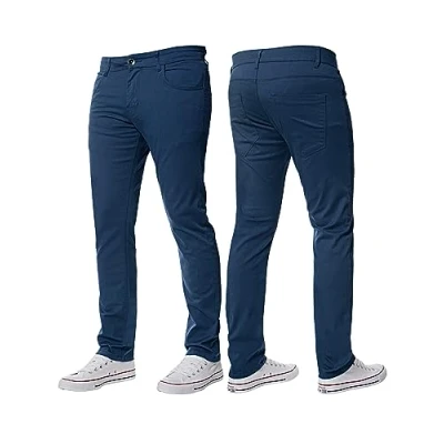 Bild av BRAND KRUZE Herr stretch smal passform chinos byxor casual arbete jeans byxor, BLÅ, 34W x 34L