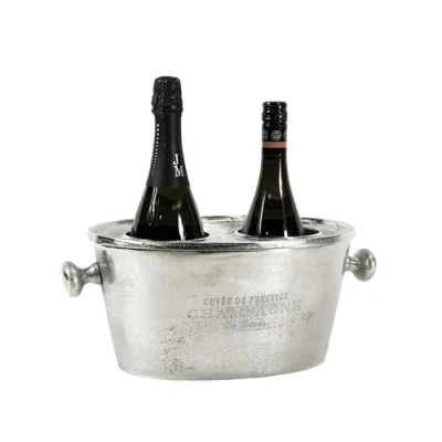 Bild av Flaskkylare för 2 flaskor, vinkylare, champagnekylare, dryckeskylare av metall, aluminium, silver, fest kylare champagne och vin XXL 31 cm