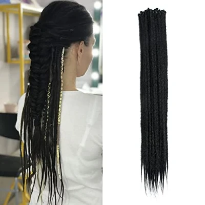 Bild av 20 Tum Trådar/Pack Syntetiska Dreadlocks Extensions Tunt 0,6 cm Virkat Flätat Hår Mjuka Dreads Enkelslutade Reggae Hip Hop Hippie Style, Svart