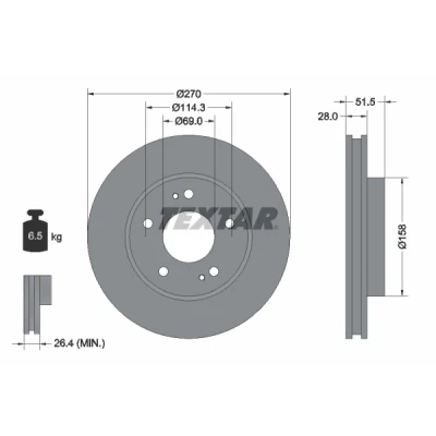 Bild av TEXTAR PRO 92270803 Disque de frein 270 28 05/07 114,3 ventilé l&#039;intérieur revêtu sans boulon fix roue, moyeu roue