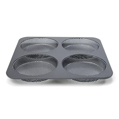 Bild av patisse Form perforerade hamburgarbullar non stick beläggning, 4 runda hål på 12 cm (4 3/4 tum) vardera, grytstorlek 28 x (11 tum 11 tum), 1 (1 djup, medium, svart
