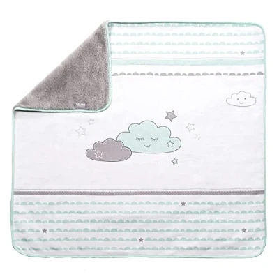 Bild av roba Babyfilt Happy Cloud Mysfilt 80 x cm för att sova, krypa &amp; leka 2 sidig av bomull/plysch med moln motiv Mint/Vit