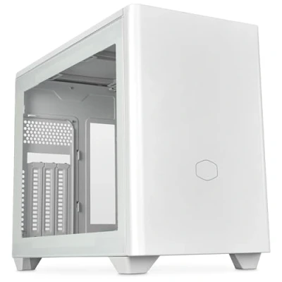 Bild av Cooler Master MasterBox NR200P V2 White Mini ITX Chassi Sidopanel i Glas, Vertikal GPU Layout, PCIe 4.0 x16 Riser kabel, Verktygslös 360 Graders Åtkomst, 120 mm PWM Fläkt, USB 3.2 Gen 2x2 Typ C