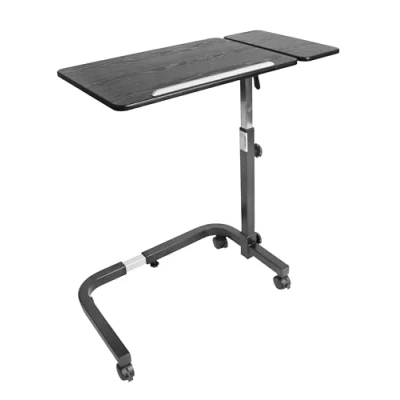 Bild av KMINA Sängbord justerbart på hjul, sjukbord för säng, mobilt sidobord vårdsäng, sjukhusbord sängliggande vinkelbord (svart)