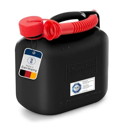 Bild av hünersdorff 811400 Bränslebehållare STANDARD 5l för bensin, diesel och annat farligt gods, UN godkänd, tillverkad i Tyskland, TÜV testad produktion, svart