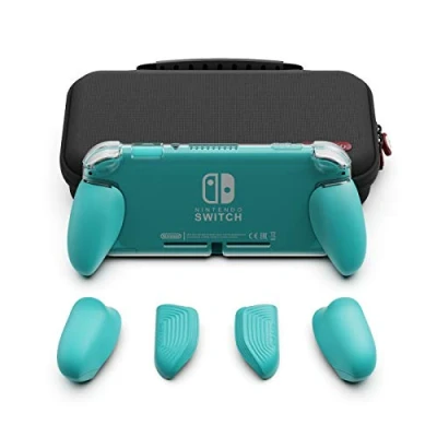 Bild av Skull &amp; Co. GripCase Lite Bundle: A Comfortable Protective Case with Replaceable Grips [to fit All Hands Sizes] for Nintendo Switch [with Carrying Case] Turquoise