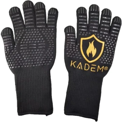Bild av Kadem Unisex ugnshandskar grillhandskar värmebeständiga upp till 800 C brandsäkra halkfria värmeskydd guld S/M