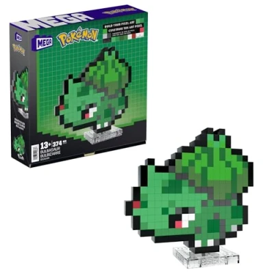 Bild av MEGA Pokémon byggset med actionfigur, Bulbasaur 374 delar och pixlad retrostil, bords eller väggdekor, bygga visa upp leksak för samlare, HTH75
