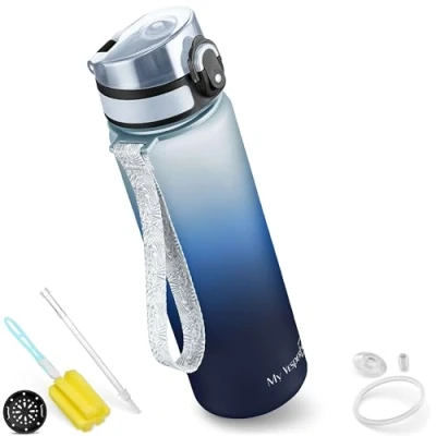 Bild av My Vesperbox Minny, Läckagesäker drickflaska för barn, 350/500/750 ml, med sugrör eller sil, BPA fri, dagis och skola (750 vit/blå/svart)