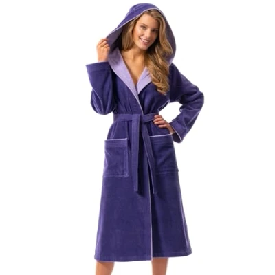 Bild av Morgenstern Morgonrock Dam Frotte Velours Huva 100% Bomull Lila XL