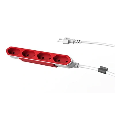 Bild av Dr. Bott PowerBar, 2 stifts reseadapter och 4X distributör, grenuttag med 1,5 m förlängningskabel, power strip, uttag Euro 8 220 V 240 V, röd
