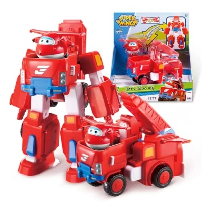 Bild av Super Wings Transformations Plane Jett Robo Rig, stor lekfigur för barn, förvandlingsbart leksaksflygplan, fordon och robotfigur, leksaker barn från 3 år 18 cm