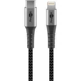 Bild av Goobay robust vävt USB C till Lightning kabel MFi 0,5m Svart/grå