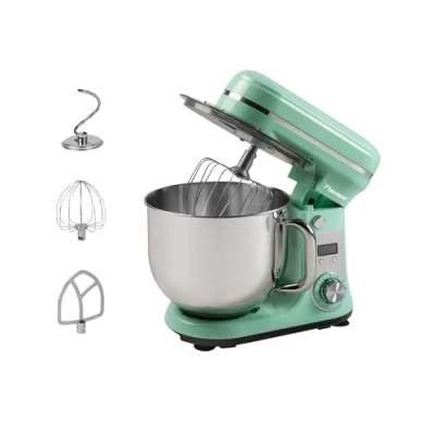 Bild av Bestron Patissierrobot, supertyst konditorrobot (65 dB), 4 i 1 köksrobot, 6 liters skål, inklusive degkrok, visp och platt mixer, hastigheter + pulsfunktion, grön