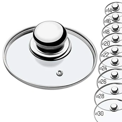 Bild av KADAX glaslock med stålhandtag, värmebeständigt lock för kastruller Wezel 14 30 cm, ånghål, universellt i olika storlekar (18 cm)