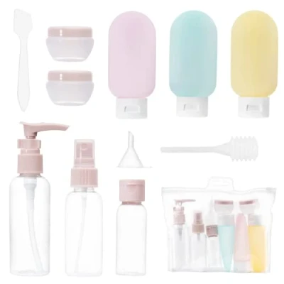 Bild av Carehabi 11 pack reseflaskeset, reseflaskor 30/50/60/80 ml, små gräddfärgade burkar, klar spray, schampopumpdispenser, resetillbehör för kosmetika