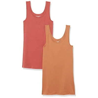 Bild av Amazon Essentials Women&#039;s Linne smal passform, Pack of 2, Brun/Tegelröd, XXL