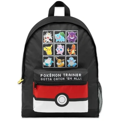 Bild av Pokémon Ryggsäck barn skolväska pojkar flickor tonåringar pikachu eevee pokeball, En storlek, Svart röd
