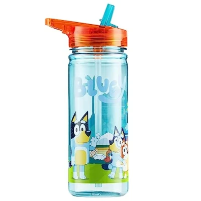 Bild av Bluey vattenflaska barn 560 ml eller 580 plastflickor och pojkar med halm BPA gratis 3D förskolan barnkammare återanvändbar flaska dryck flaska, En storlek, Multi lockflaska