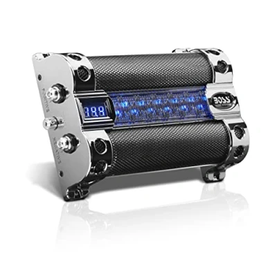 Bild av 1 BOSS AUDIO SYSTEMS CAP8 CAP 8 kondensator hybrid krom bil ljud farad för system upp till 8000 watt rms 2 3 4 5 10 med digital voltmeter, en bit