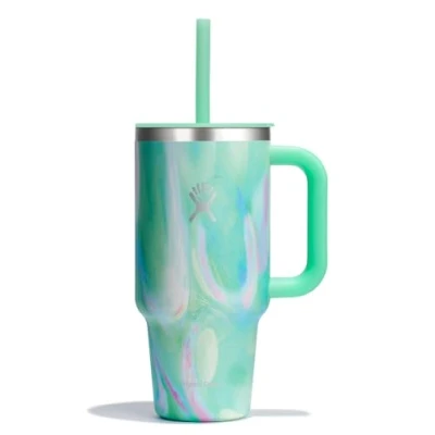 Bild av HYDRO FLASK Travel Tumbler 946 ml 32 oz med stänGBar press in sugrörslock Rostfritt stål Dubbla väggar vakuumisolering Stänksäker lock Jelly Green