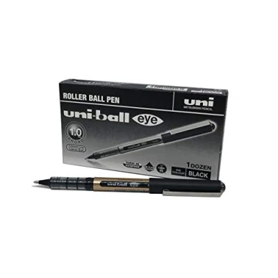 Bild av Uni ball UB 150 10 ögonkulspetspennor. Premium bred 1,0 mm kulspetspenna för supersmidig handskrift, ritning, konst, hantverk och färgning. Bleknings vattenbeständigt flytande Super Ink. 12