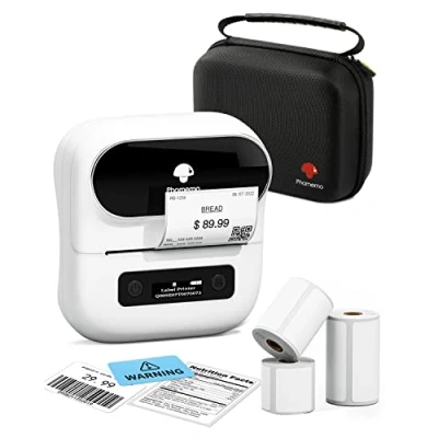 Bild av Phomemo M220 etikettmakare, Bluetooth etikettskrivare för streckkod, adress, hem, mailing, småföretag, kläder, bärbar etikettmaskin med 3 rullar etiketter
