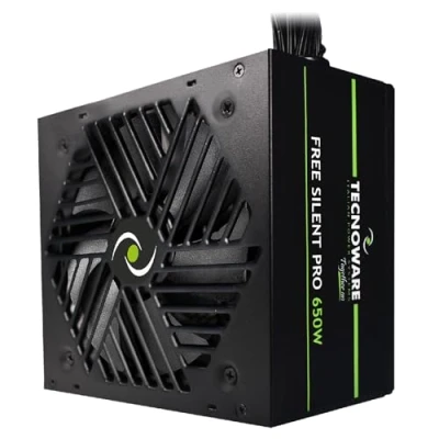 Bild av Tecnoware Power Systems Free Silent PRO 650 strömförsörjning för avancerade datorer med NVIDIA GeForce GTX RTX grafikkort, tyst fläkt, PCI E kontakter, CPU 4+4, SATA, 21 31inch Cables +