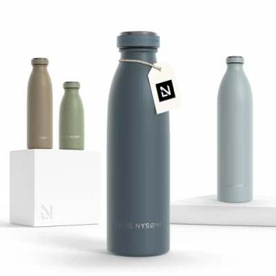 Bild av LARS NYSØM rostfri vattenflaska 350ml, 500ml, 750ml, 1L, 1,5 liter Termosflaska lämplig för kolsyrat Läcksäker sport, utomhus, skola (Stone Blue, 500ml)