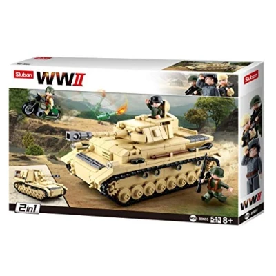 Bild av Sluban klämbyggstenar SL95565, WWII tysk pansarvagn [M38 B0693], lekset, klämbyggstenar, soldater, med spelfigur, Army WWII, flerfärgad