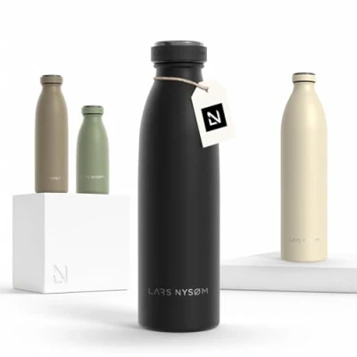 Bild av LARS NYSØM rostfri vattenflaska 350ml, 500ml, 750ml, 1L, 1,5 liter Termosflaska lämplig för kolsyrat Läcksäker sport, utomhus, skola (Carbon Black, 500ml)