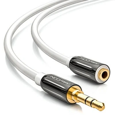 Bild av deleyCON 1,5m Stereo Audiojack Förlängningskabel 3,5mm Jackuttag till Jackkontakt AUX Kabel Metallplugg Vit