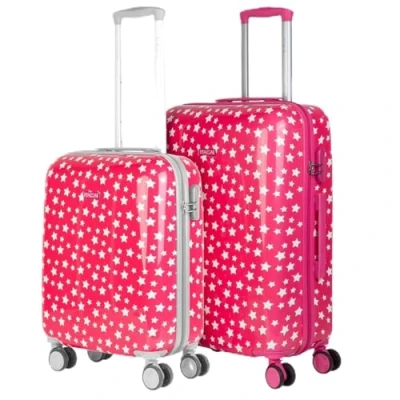 Bild av ITACA Uppsättning av 2 Childrens Bagage. 4 hjul Vagn 55/65 cm. Tryckt polykarbonat. Resor Resväskor Styv, bekväm och lätt. Kvalitet design., Fuchsia