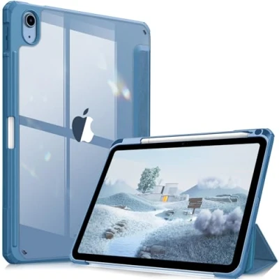 Bild av Fintie Hybridfodral för iPad 10. Generation 2022 (10,9 tum) med pennhållare stötsäkert skyddsfodral transparent hårt skal på baksidan, mörkblå