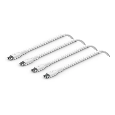 Bild av Belkin flätad snabbladdningskabel USB C till för iPhone 15, Samsung Galaxy S24, S23, Note 20, Pixel 7, iPad Pro, Mini, Nintendo Switch, Type snabbladdningskabel, 1 m, 2 pack Vit