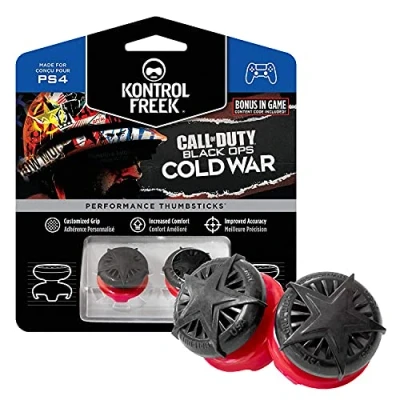 Bild av KontrolFreek Call of Duty: Black Ops Cold War Performance Thumbsticks för PlayStation 4 (PS4) och 5 (PS5) 2 höga, konvexa Svart/röd