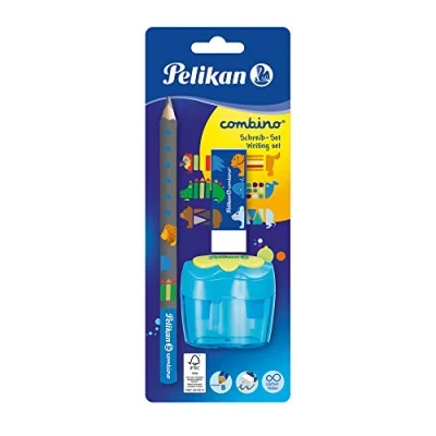 Bild av Pelikan Combino skolset, ergonomisk triangulär grafitpenna B, AL20 gummi, dubbel hålvässare, blandade färger, Made in Germany, 1 st